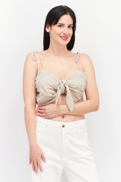 Asos Design Women Tie Neck Sleeveless Stripe Top, Brown