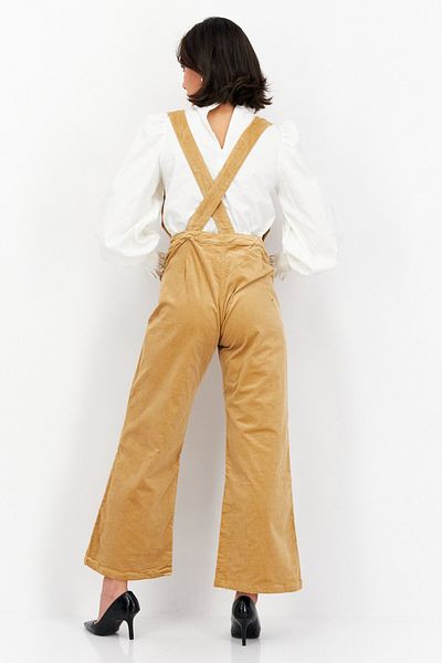 Sage The Label Women Textured Suspender Corduroy Pants, Tan