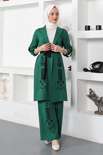 Modamihram Embroidery Detailed Set Emerald 19002