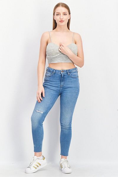 Asos Design Women Tall Sweetheart Sleeveless Textured Top, Heather Grey