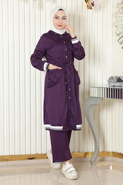 Modamihram Hooded Ribbed Set Purple 19196