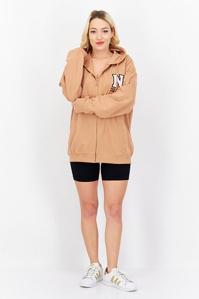 Nautica Women Sportswear Fit Outdoor Hooded Sweatshirt, Brown