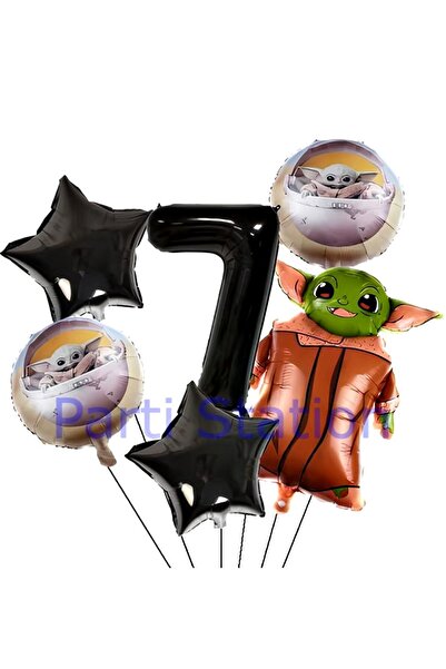 Parti Station Star Wars Yoda 1 Yaş Siyah Rakam Balon Set Yıldız Savaşları Yod...