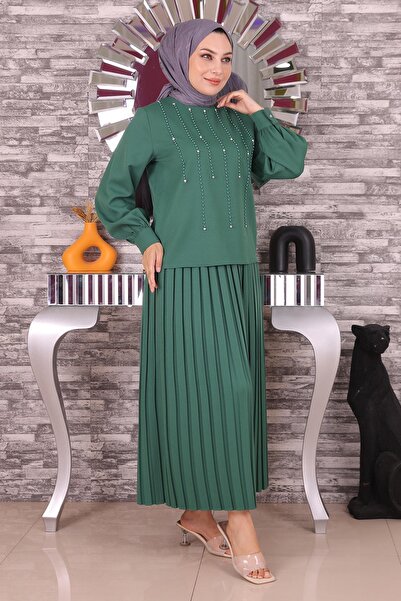 Modamihram Pearl and Stone Detailed Suit Emerald 19135