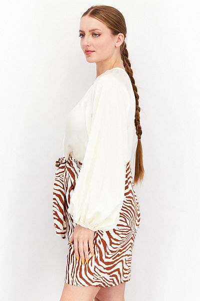 Ei8th Hour Women Tie Neck Animal Print Mini Dress, Cream