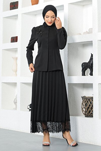 Modamihram Dantel Detaylı Etekli Takım Siyah 17100