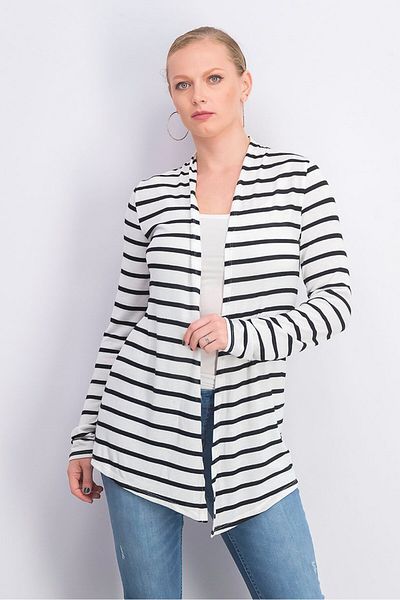 Mix by 41 Hawthorn Women Regular Fit Stripes Cardigan, White and Black