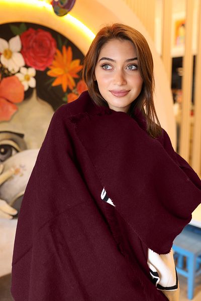 REMSA 70X180 cm Burgundy Shoulder Shawl - Soft Texture and Thick Scarf