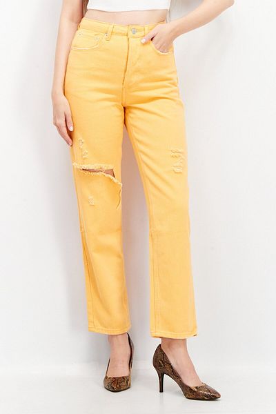 Signature 8 Women Regular Fit Ripped Denim Jeans, Orange