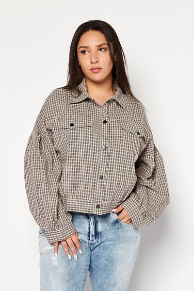 Sadie & Sage Women Checkered Jacket Shirt, Grey