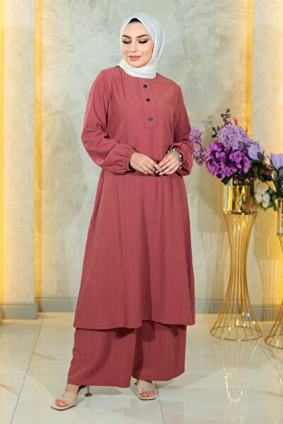 Modamihram Geknöpftes Hijab-Set, getrocknete Rose, 10358