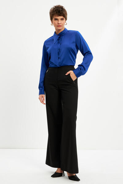 STELLA PULVIS Μαύρο ισπανικό παντελόνι με ψηλόμεσο φερμουάρ με λεπτομέρειες