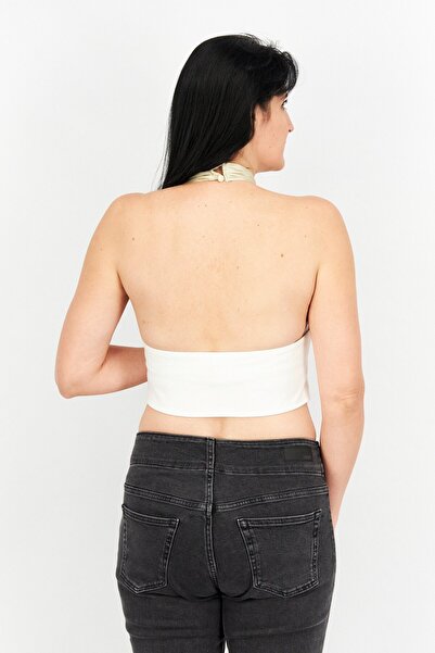 Asos Design Women Halter Neck Sleeveless Textured Crop Top, White Combo