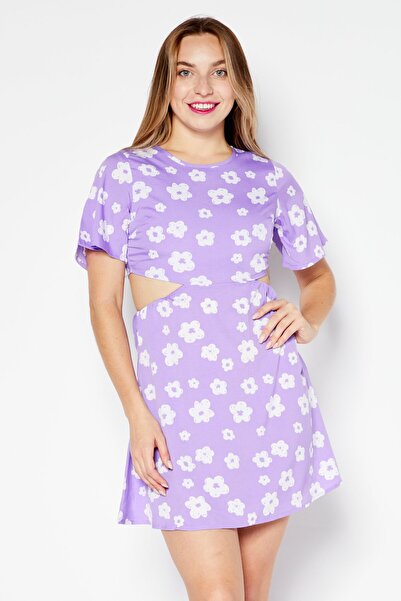 Daisy Street فستان نسائي قصير مزين بنقشة زهور، أرجواني