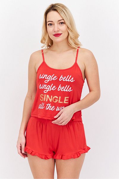 French Affair Women 2 Piece Graphic Print Pajama Set, Red