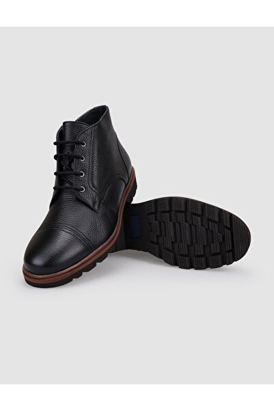 Cabani Ανδρικές casual μπότες από 100% γνήσιο δέρμα μαύρες με κορδόνια με φερμουάρ