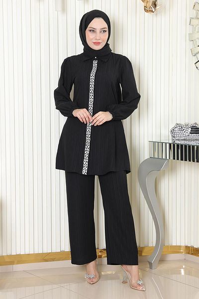 Modamihram Stone Detailed Suit Black 19195