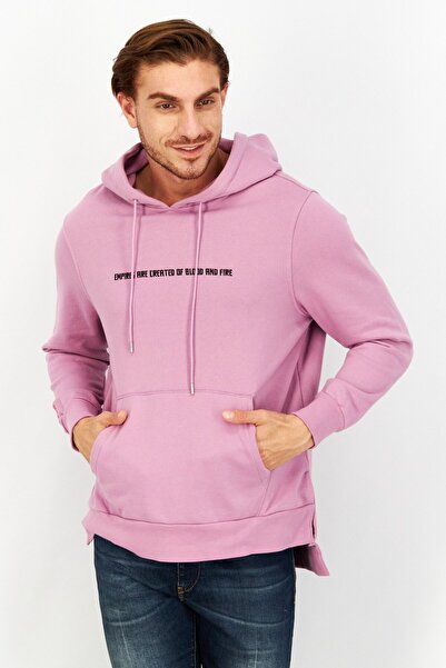 KA-1 Men Long Sleeve Graphic Print Drawstring Hoodie, Purple