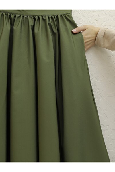 Modamorfo Skládaná sukně Bondit s kapsami - Khaki