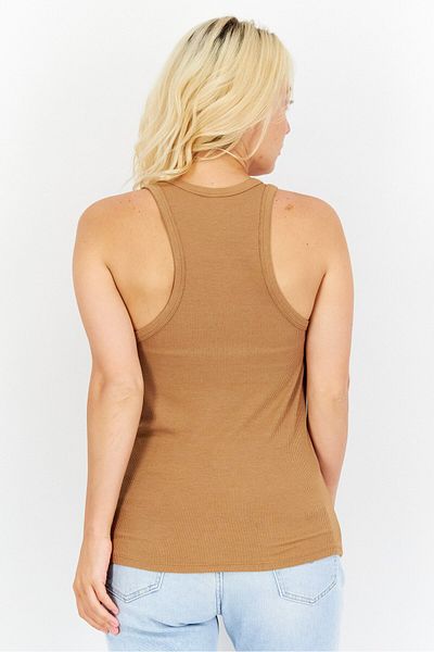 Gentle Fawn Women Jewel Neck Sleeveless Ribbed Tank Top, Brown