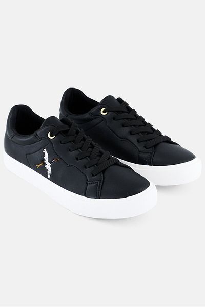 XOXO Women Bird Embroidered Lace Up Shoes, Black