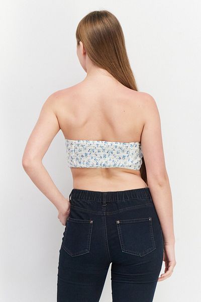 Fashion Union Women Straight Across Strapless Printed Tube, Blue