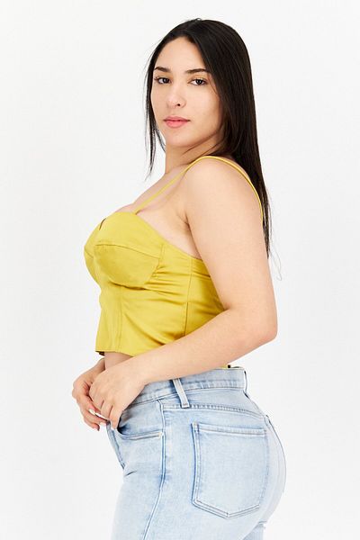 Asos Design Women Sweatheart Neckline Sleeveless Plain Tops, Yellow