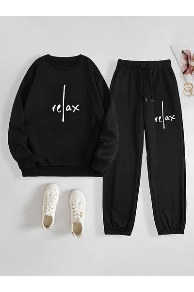 Revasser Unisex Γυναικεία/Ανδρικά RELAX Προσαρμοσμένα εμπριμέ βαμβακερά μπλουζάκια Jogger φούτερ στο κάτω μέρος
