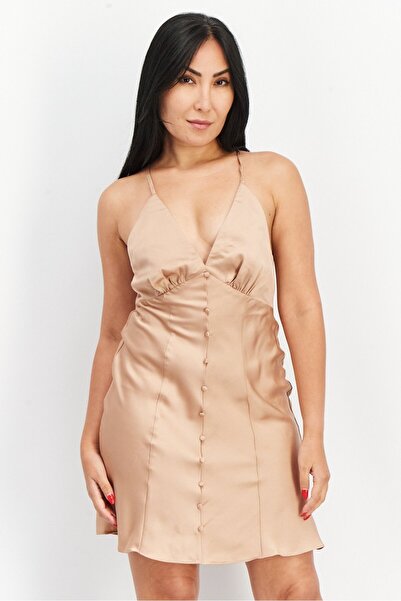 Asos Design Women Plain Satin Mini Dress, Bronze
