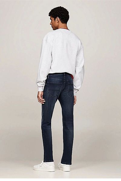 Tommy Jeans Férfi Slim Fit Stretch pamut farmernadrág - logó, egyenes lábú, DM0DM20386 1BK