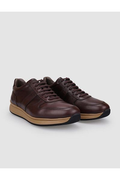 Cabani 100% Genuine Leather Brown Lace-Up Men's Sports Shoes