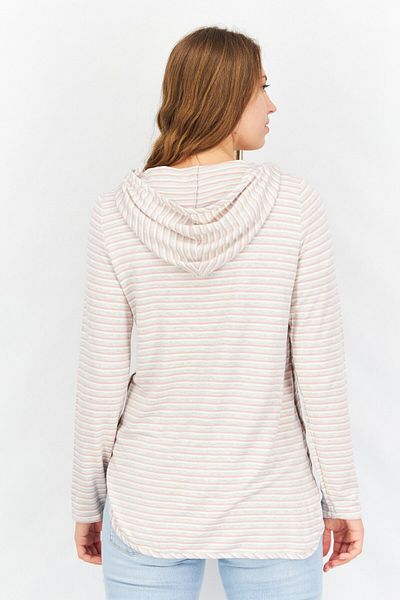 Market And Spruce Women Hooded Stripe Sweatshirt, Grey