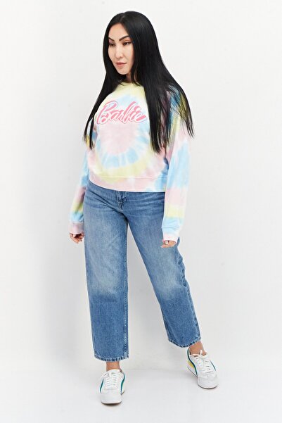 Barbie Women Crew Neck Tie Dye Long Sleeves Sweatshirt, Pink Combo
