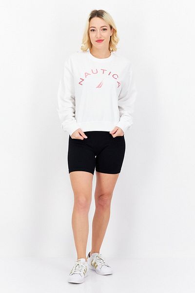 Nautica Women Round Neck Brand Logo Sweatshirt, White