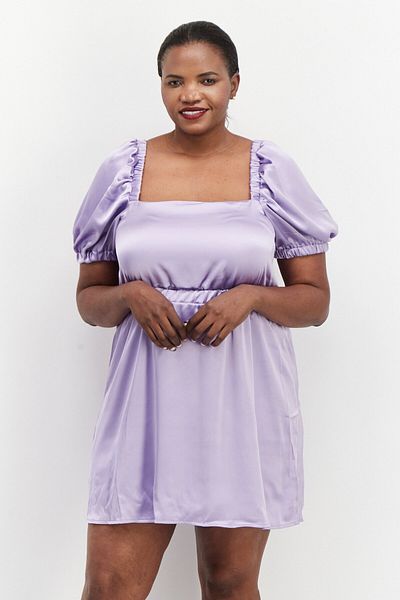 Flounce London Women Plus Size Solid Mini Dress, Lilac