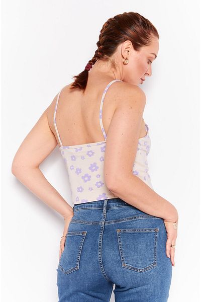 Daisy Street Women Square Neck Sleeveless Allover Pattern Tank Top, Purple