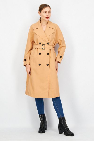 Couture Made For Vero Moda Women Notched Collar Belted Plain Trench Coat, Brown