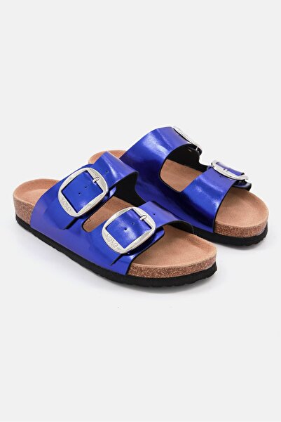 XOXO Women Slip On Cork Slides, Metallic Blue