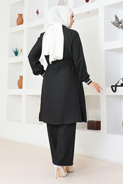 Modamihram Schwarzer gerippter und geschnürter Anzug - 19212