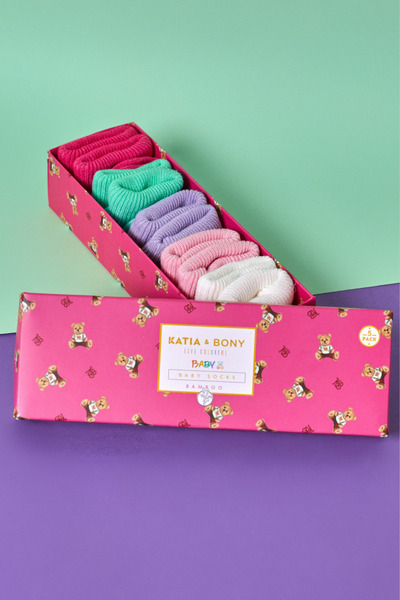 Katia&Bony 5'li Paket Yenidoğan Bambu Bebek Çorap Renkli