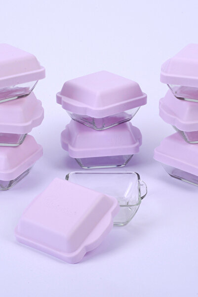 VENADORA Via Kare Cam Kahvaltılık Kapaklı Saklama Kabı 9 Adet Lila