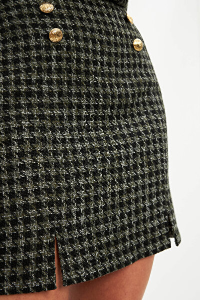STELLA PULVIS Green Slit Detailed Houndstooth Mini Skirt