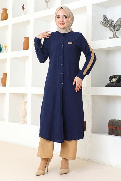 Modamihram Indigo Suit - With Crest Detail and Buttons 19194