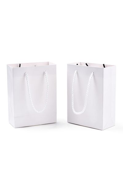 Choice 12x5.7x16cm AECH-15843 20 pc Rectangle Cardboard Paper Bags Gift Bags Shopping Bags with Nylon Cord