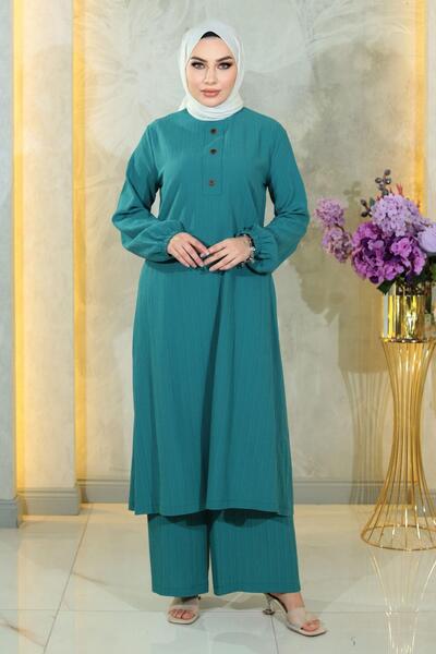 Modamihram Buttoned Hijab Set Turquoise 10358