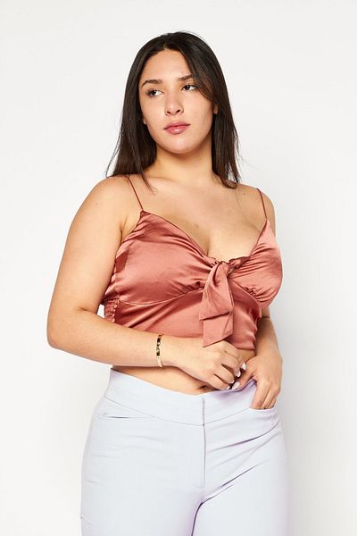 Endless Blu Women Halter Neck Sleeveless Textured Crop Top, Brown