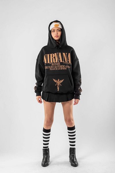Bak Moda Unisex Nirvana Oversize Black Hoodie - Back Printed