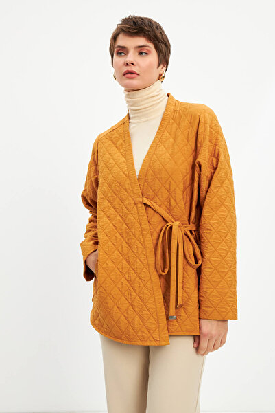 STELLA PULVIS Mustard Double Breasted Tie Thin Quilted Jacket