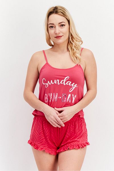 French Affair Women 2 Pieces Graphic Sleepwear Set, Fuchsia