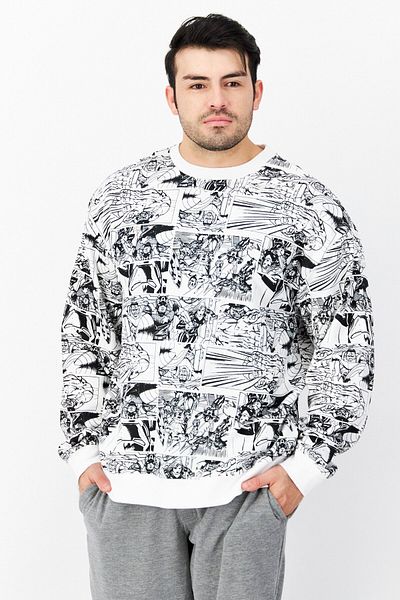 Marvel Men Crew Neck Allover Print Long Sleeves Sweatshirt, White